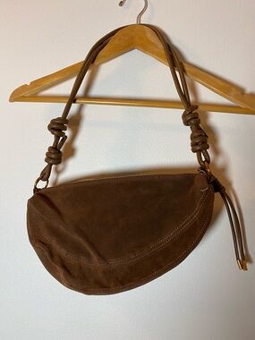 Brown Faux Suede Shoulder Bag - Classic Women's Handbag